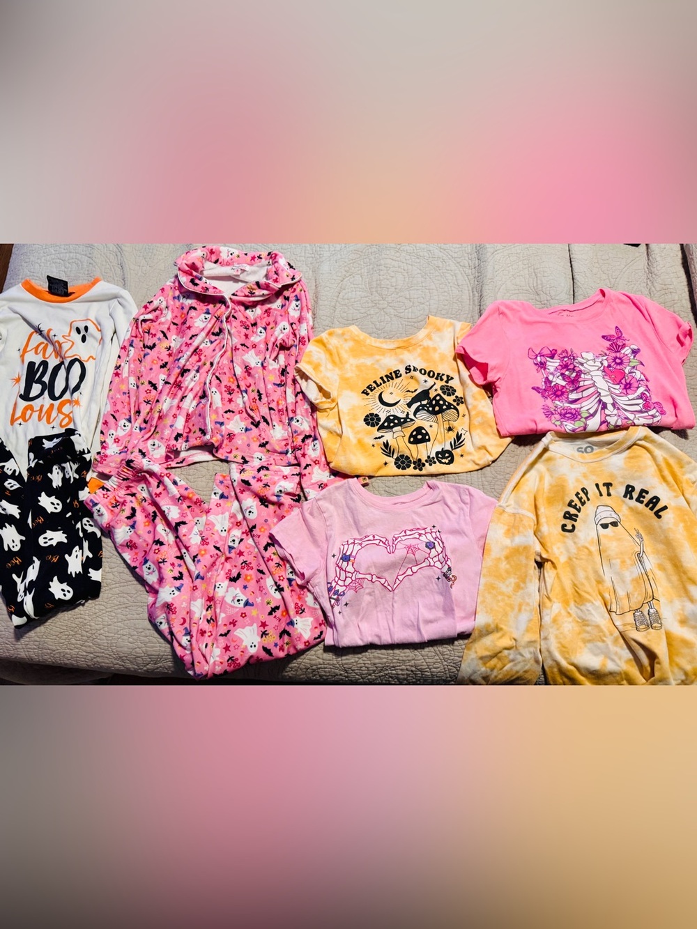 Girls Halloween Pajamas & Tops Bundle (8) sz 7/8